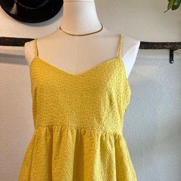 Cotton Yellow Eyelet Lace Strappy Midi Spring Summer Yellow Dress Size 10 - Picture 8 of 15